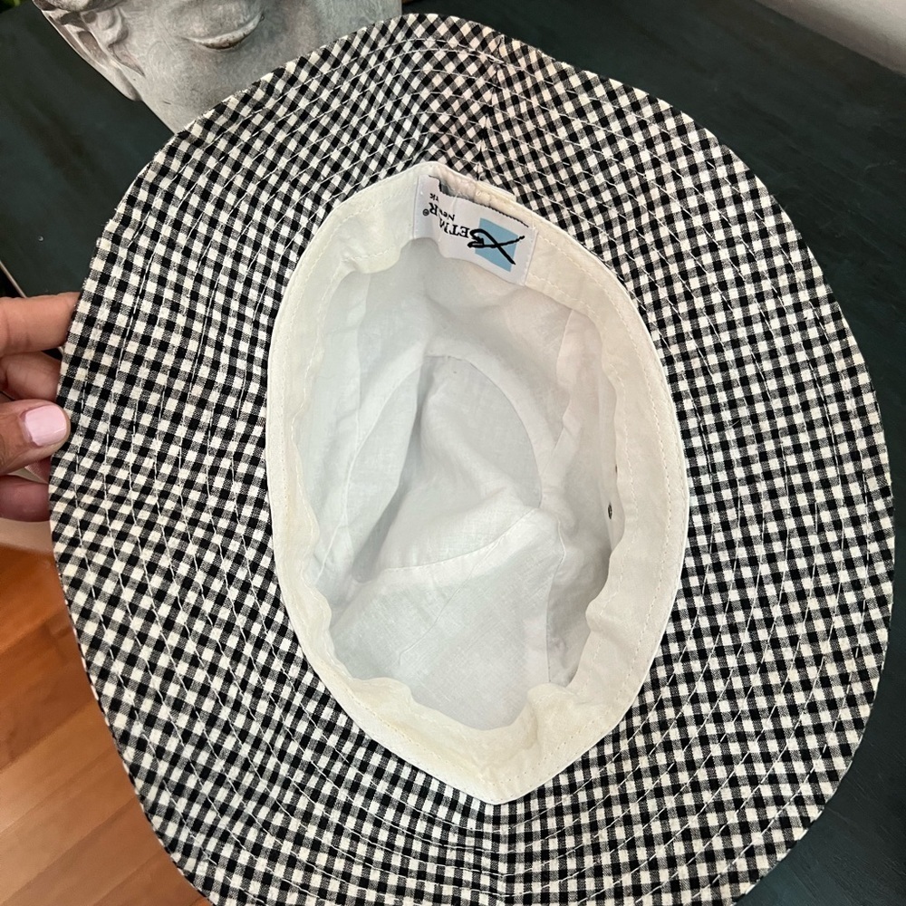 Betmar Hat with tie in back. Bucket hat style. Black and white small gingham - Picture 4 of 5